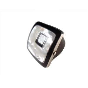 Sterling Silver Shell Inlay Wood Ring, Black: Jewelry