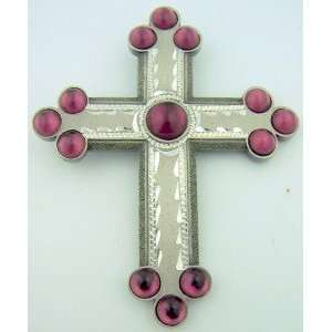   Glass Amythest Bishop Pectoral Cross on Fine Gilded 30 Chain Jewelry