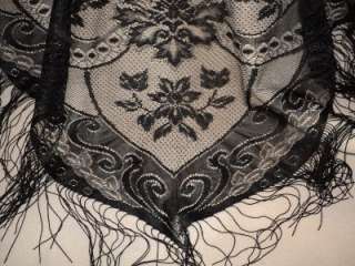 Black Floral Lace Fringed Shawl For Bellydancing NEW  