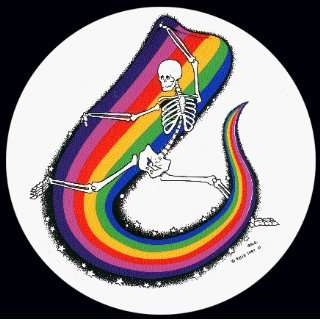 Skeleton Dancing on Rainbow   Clear Background   Round Sticker / Decal