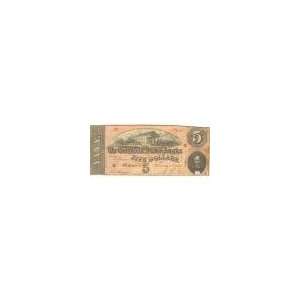  $5 1864 Confederate note, Richmond,VA, VG VF Toys & Games
