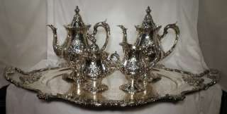 WALLACE Silver CHRISTOPHER WREN 5 Piece Silverplate Tea Set with 31 
