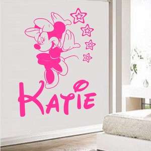 PERSONALISED WALL ART STICKER GIRL BEDROOM MINNIE MOUSE  