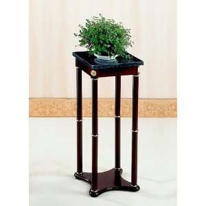 Traditional Style Square Plant Stand With Green Marble Top And Bottom 