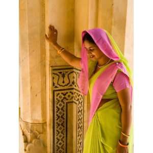  Hindu Woman at Amber Fort Temple, Rajasthan, Jaipur, India 