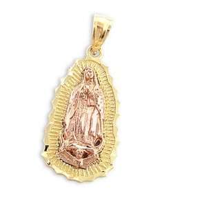  Virgin Mary Charm Pendant 14k Yellow and Rose Gold Jewel 