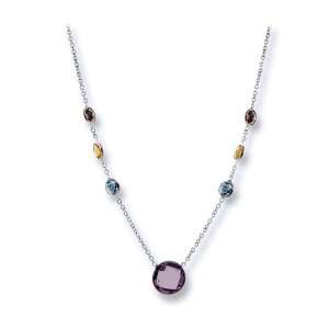   Silver Multi Color Stone Necklace with 18inches Chain: Jewelry