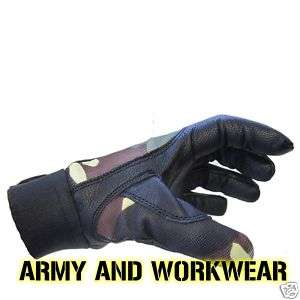MENS FITTED LEATHER/WOODLAND CAMO GLOVE PAINTBALL SHOOT  