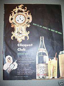 1946 Clicquot club Sparkling Water Antique Clock Ad  