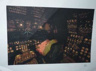   Am Airlines Captain Pilot Inside Airplane Cockpit Print Signed  