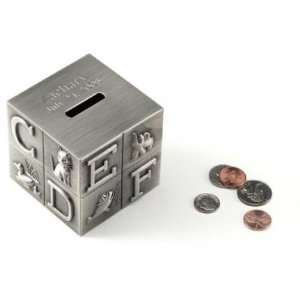   Square CUBE COIN BANK Pewter Finish ALPHABET Animals