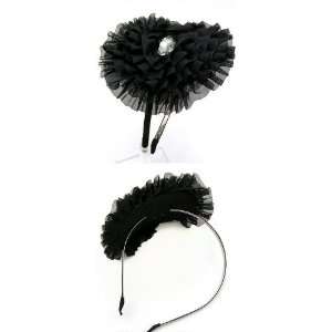 Victorian Couture Renaissance Ruffle Black Large Flower Headband