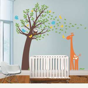 Wall Paper&Art viny Sticker tree birds Giraffe KT6 (fit baby room 