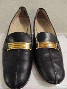 Vtg designer Gucci black leather loafers shoes heels EUR Size 40 AA US 