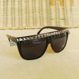 Studded Sunglasses Vintage Black Large Frame Aviator Shades Sunnies 