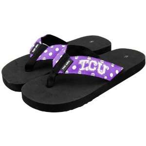   Frogs (TCU) Black Purple Polka Dot Flip Flops: Sports & Outdoors
