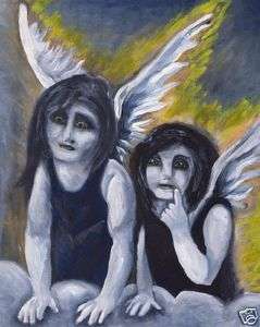 GOTH DARK ANGELS Girls ORIGINAL Oil Painting Art VERN  