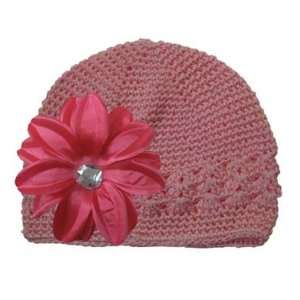  Light Pink Gorgeous Kufi Hat with a Hot Pink Lilly Flower 