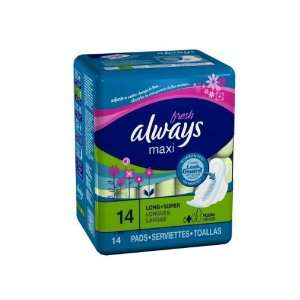  Always Maxi Pads Long/Super With Wings Fresh 14 Count 