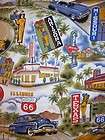 ROUTE 66 RETRO STATES SIGNS CARS MORE COTTON FABRIC