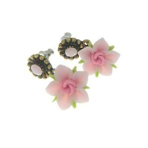  Rose Flower Earrings (Pink) Jewelry