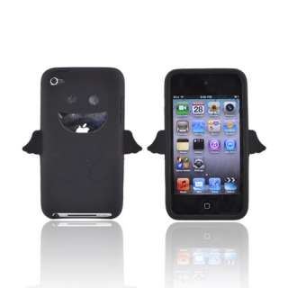 For iPod Touch 4 Black Angel Wings Rubber Anti Slip Silicone Skin Case 