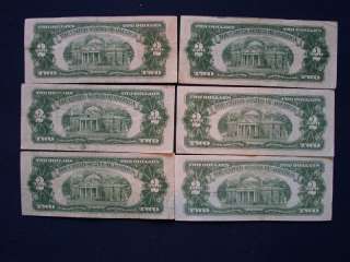 Lot of 6 $2.00 Red Seal United States Notes   US COINS  