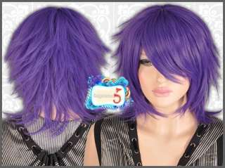 GW290 Purple Short Curly Layer Animation Cosplay Wig  