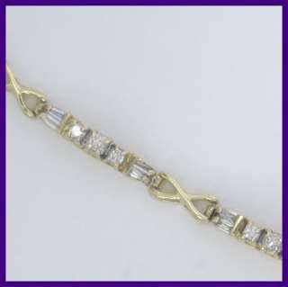 14kyg Round & Baguette Diamond Link Bracelet .97ct  