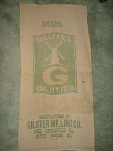 FEED GRAIN SACK / BAG ANTIQUE LINEN GREEN PRINT WINDMIL  