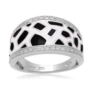 Sterling Silver Enamel Animal Print Diamond Ring (1/10 cttw, I J Color 