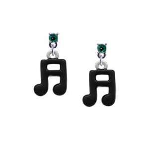  Small Black Musical Notes Emerald Swarovski Post Charm 