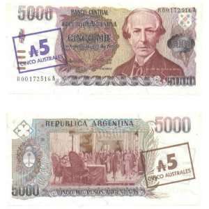  Argentina ND (1985) 5 Australes, Replacement Note; Pick 