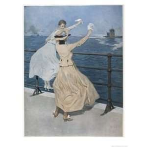  Two German Ladies Wave Farewell to a U Boat Art Giclee 