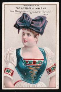   Heissler Junge Co Victorian Trade Card Girl HUGE Hair Bow & Corset
