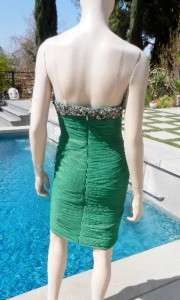 WICKED HOT***$1,535 MANDALAY Jeweled Jade Tulle Strapless Dress 