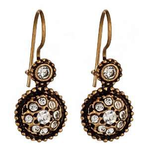  Azaara   Antiqued Crystal Round Drop Earrings Jewelry