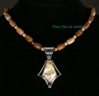   MINE FINDS Petrified Wood & Arizona Tigers Eye Necklace Pendant Silver