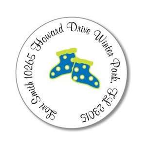   Dot Pear Design   Round Stickers (Baby Shoes in Blue) 