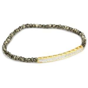  Mary Louise Pyrite with Gold Cubic Zirconia Bar Bracelet Jewelry