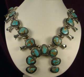 OLD NAVAJO TURQUOISE SQUASH BLOSSOM VINTAGE NECKLACE  