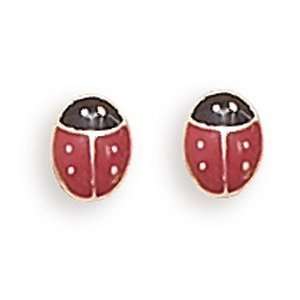  Red and Black Enamel Ladybug Post Earrings 925 Sterling 