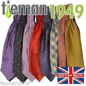 Mens Ascot Pure Silk Cravat Self Tie Wedding Scarf  