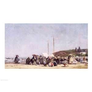  The Beach at Trouville, 1864 Finest LAMINATED Print Eugene 