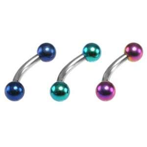 316L Stainless Steel Curved Barbell with Purple Colorline Balls   16g 
