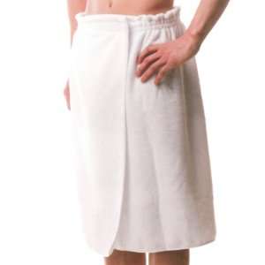  Mens Microfiber Spa Shower Wrap with Snap Closure, White 