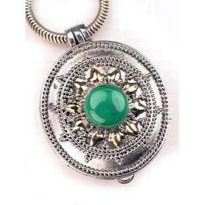    Sterling Silver Medieval Green Malachite Poison Pendant: Jewelry