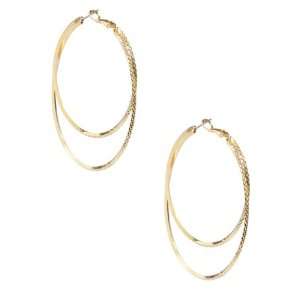  G by GUESS Double Diamond Cut Hoop Earrings, GOLD: Jewelry