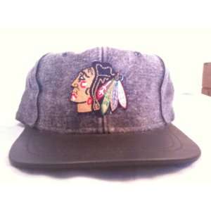  Chicago Blackhawks Denim with Leather Brim Snapback Hat 