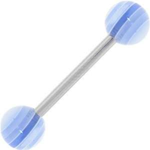  Banging Blue Stripe Barbell Tongue Ring: Jewelry
